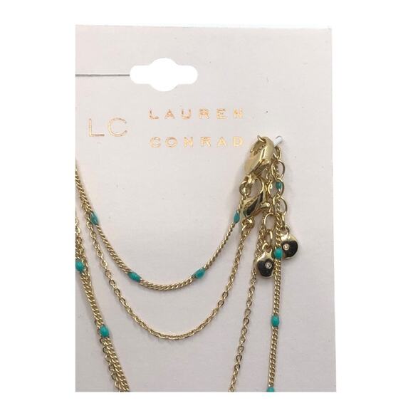 LC Lauren Conrad NIP Gold Tone Four Strand Lightening Bolt Green Bead Anklet - Picture 5 of 8